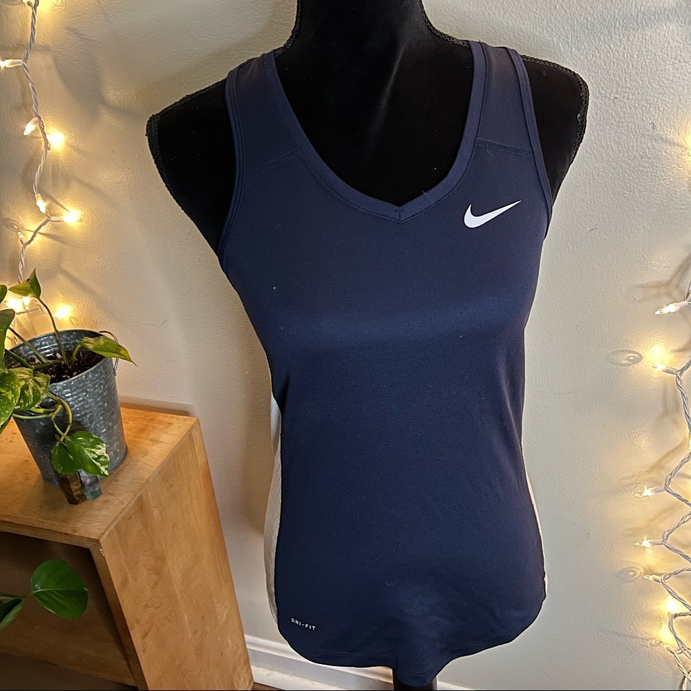 Small Navy & White Nike Dri-Fit Racerback Tank
